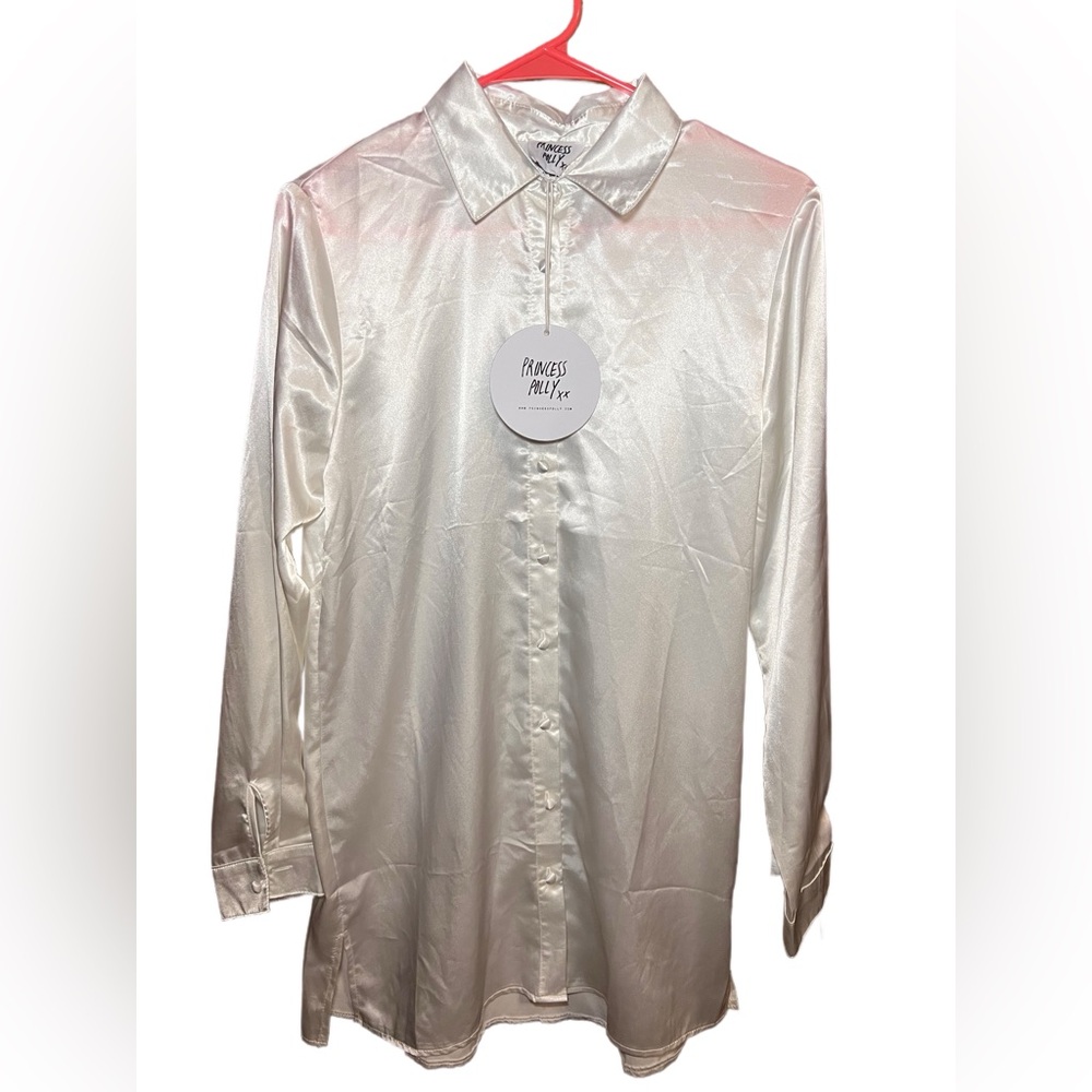 Princess Polly White Satin Shirt dress